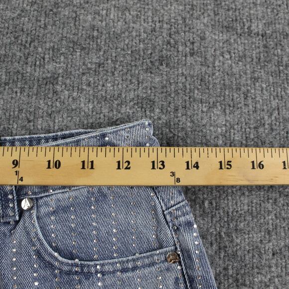 Maniere De Voir Jeans 4 Rhinestone High Rise Straight Leg Blue Denim Sexy - Picture 11 of 16